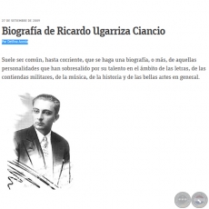 BIOGRAFA DE RICARDO UGARRIZA CIANCIO - Por DELFINA ACOSTA - Domingo, 27 de Setiembre de 2009